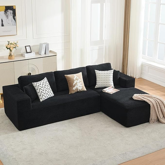 106" Cloud Modular Sectional Sofa Couch with L-Shape Chaise,Modern Boneless Sectional Couch with Deep Seat,Upholstered Couches for Living Room Bedroom,No Assembly Required,Black