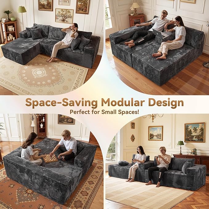 108" Modular Sectional Sofa, Cloud Sectional Couch with Deep Seat, Modern Modular L-Shape Sofa Couch with Chaise,Upholstered Couches for Living Room Bedroom