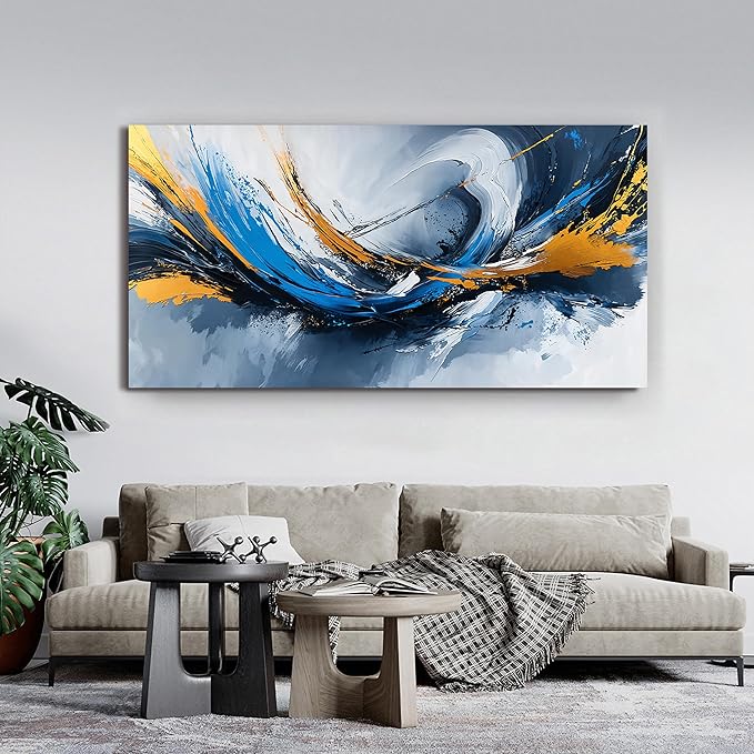 Canvas Wall Art Decor Modern Abstract Aesthetics Wall Art For Living Room Decor Gold And Blue Abstract Art Wall Decorations Artwork For Walls Canvas Prints For Bedroom Office Wall Decor 20×40 Inch