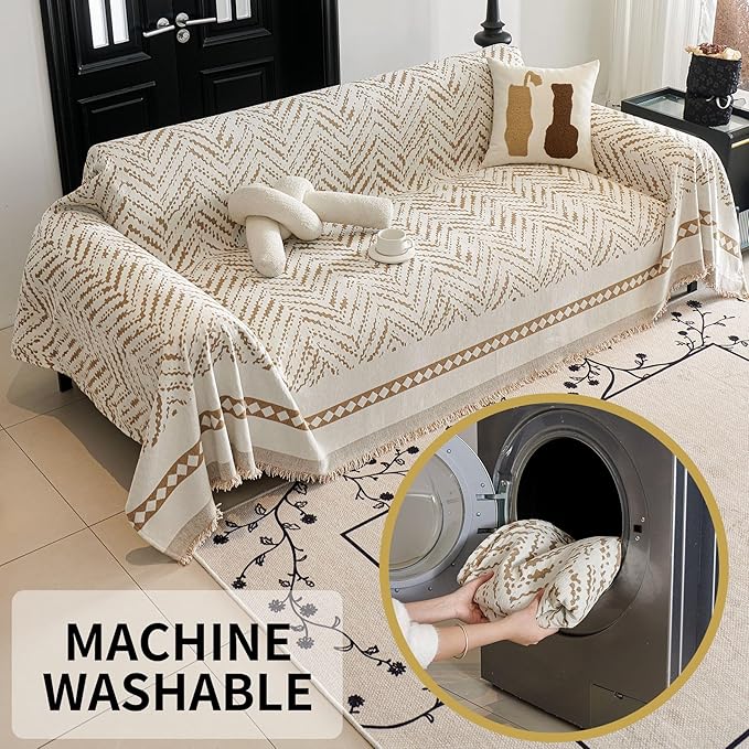 HAOMAIJIA Non Slip Couch Cover Sofa Covers for 2 Cushion Couch Washable sectional Couch Covers for Dogs pet Furniture Protector Couch Cover Blanket for Living Room (MR-Khaki, 71"x102")