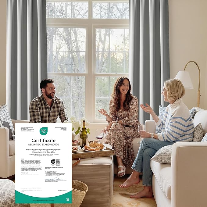 RYB HOME Bedroom Blackout Curtains 63 inches Long, 100% Blackout Thermal Insulated Noise Reducing Curtains for Living Room Nursury, 34 inches Wide by 63 inches Long, Silver Grey