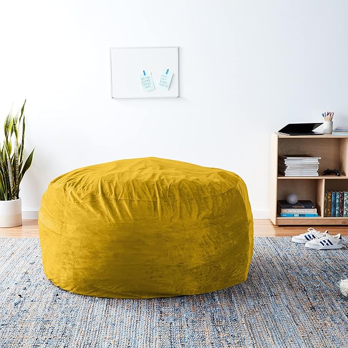 Sofa Sack Bean Bag Chair Cover Only, for Adults and Kids, Without Filling Comfy Fluffy Round or Oval Beanbag Chair Cover Replacement, Lazy Sofa Cover for Reading Chair or Floor Chair, 5-Feet, Lemon