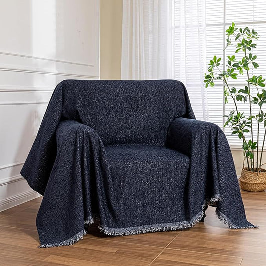 MEETSKY Navy Blue Couch Cover Sofa Covers Single Recliner Couch Cover, Sofa Throw Cover for Couches Sofa Slipcovers Furniture Covers Modern Style for Living Room Decoration, 71"x 91"