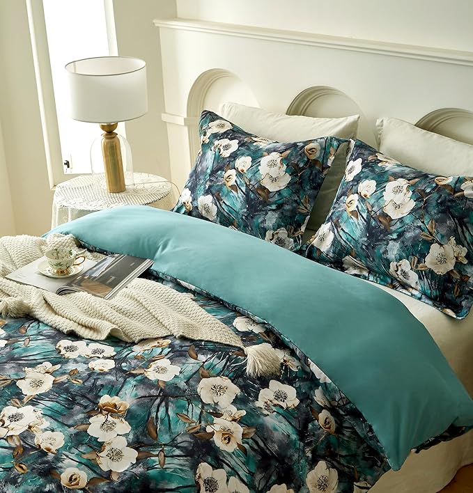 Cupocupa Duvet Cover Full Size Set Boho Floral Pattern Full Duvet Cover Set for Full Size Bed Vintage Soft Bedding Leaf Print Duvet Cover with Pillowcases