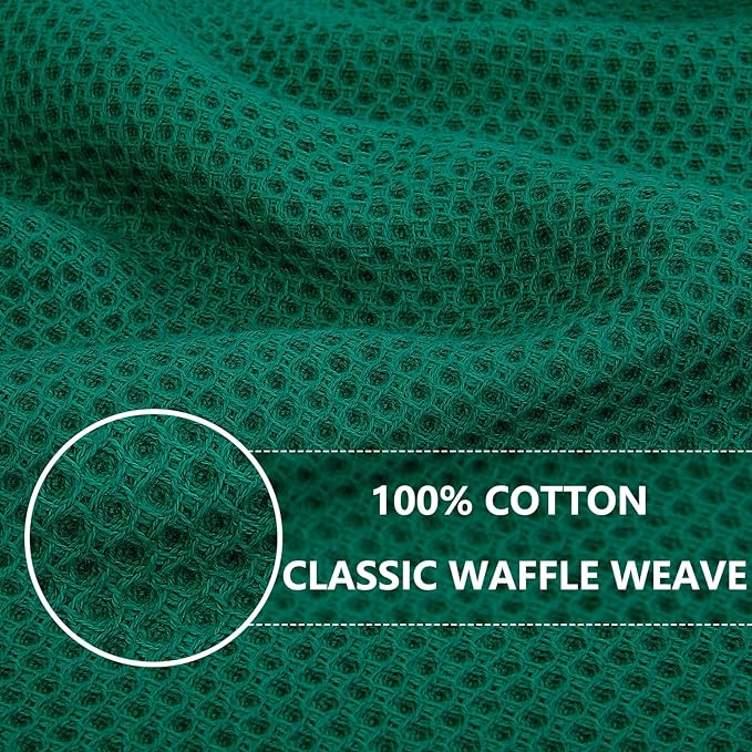Homaxy 100% Cotton Waffle Weave Kitchen Dish Cloths, Ultra Soft Absorbent Quick Drying Dish Towels, 12 x 12 Inches, 8-Pack, Dark Green