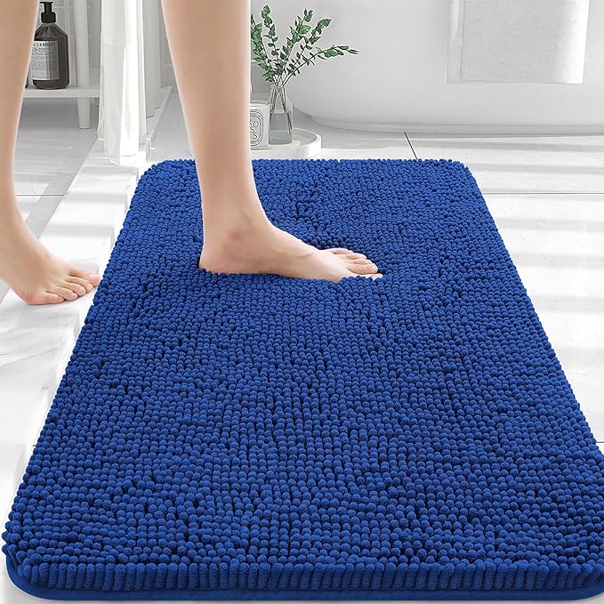 OLANLY Bathroom Rugs 30x20, Extra Soft Absorbent Chenille Bath Rugs, Rubber Backing Quick Dry, Machine Washable Bath Mats for Bathroom Floor, Tub and Shower, Home Decor Accessories, Royal Blue