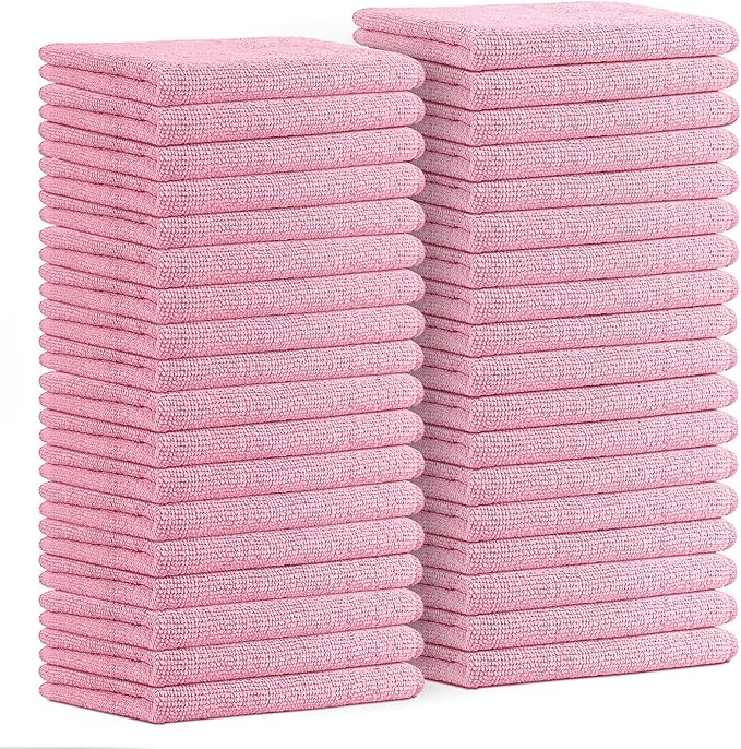 Avalon Towels Microfiber Cleaning Cloths (Value Pack of 36) Size 16" x 16", Highly Absorbent Cleaning Rags, Lint Free Cleaning Towels, Reusable and Washable, Microfiber Towels for Cars (Pink)