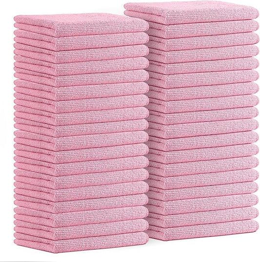 Avalon Towels Microfiber Cleaning Cloths (Value Pack of 36) Size 16" x 16", Highly Absorbent Cleaning Rags, Lint Free Cleaning Towels, Reusable and Washable, Microfiber Towels for Cars (Pink)