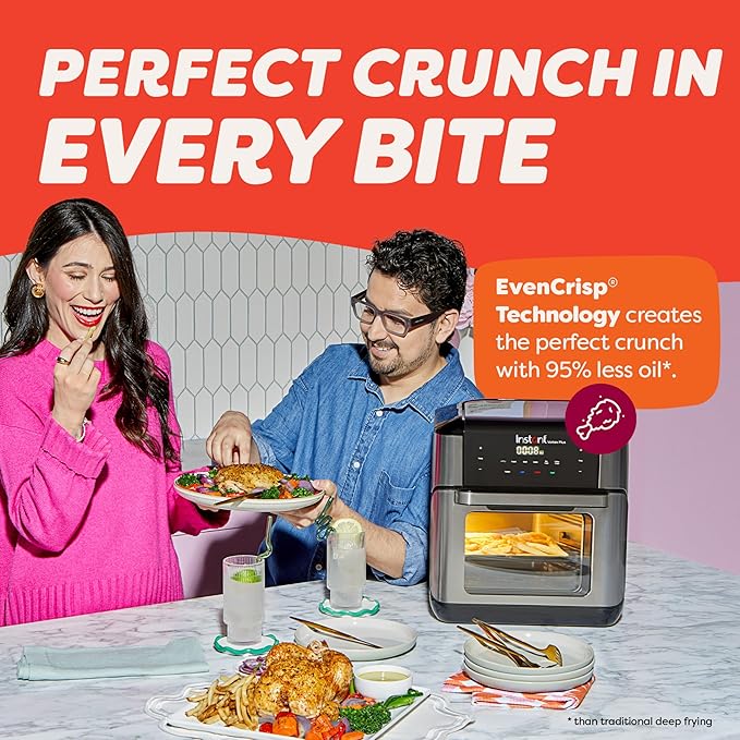 Instant Pot 10QT Air Fryer, 7-in-1 Functions with EvenCrisp Technology that Crisps, Broils, Bakes, Roasts, Dehydrates, Reheats & Rotisseries, Includes over 100 In-App Recipes, Stainless Steel