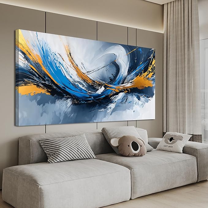 Canvas Oversized Wall Art Decor Modern Abstract Aesthetics Wall Art For Living Room Decorations Artwork For Walls Gold And Blue Abstract Art Wall Decorations For Bedroom Office Wall Decor 29×58 Inch