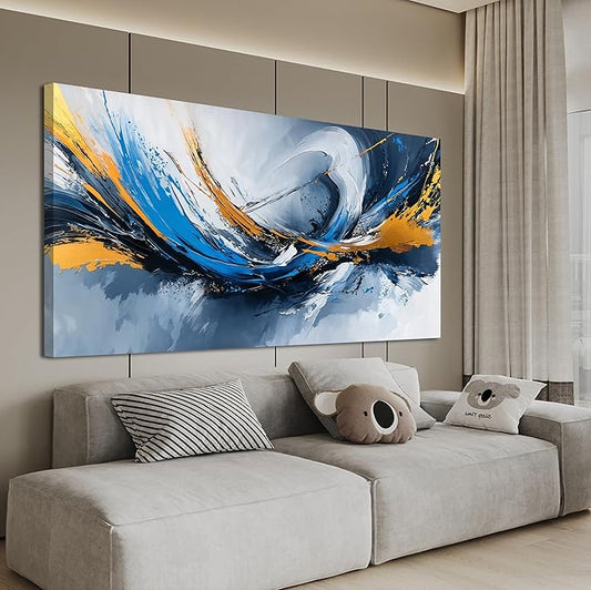 Canvas Oversized Wall Art Decor Modern Abstract Aesthetics Wall Art For Living Room Decorations Artwork For Walls Gold And Blue Abstract Art Wall Decorations For Bedroom Office Wall Decor 29×58 Inch