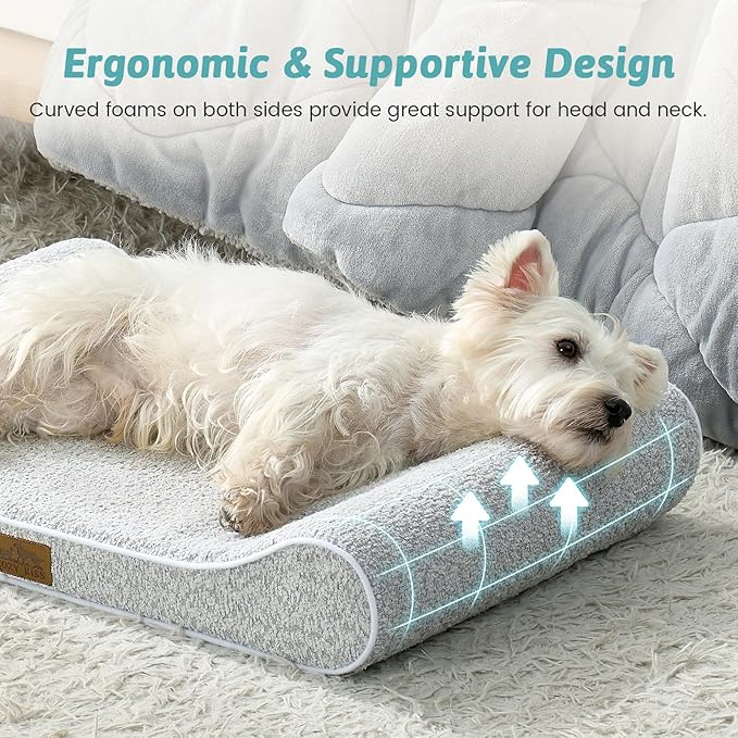 Dog Bed for Medium Dogs up to 65 lbs - Removable Washable Cover with Waterproof Lining & Non-Skid Bottom, Cotton-Polyester Blend Boat-Shaped Lounger Mattress, M(36x24x5.5in), Light Gray