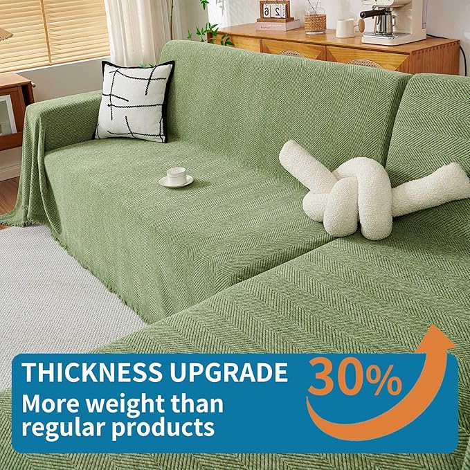 HAOMAIJIA Chenille Couch Cover Sofa Covers for 3 Cushion Couch Washable sectional Couch Covers for Dogs pet Furniture Protector Couch Cover Blanket for Living Room (sage Green, 91"x118")