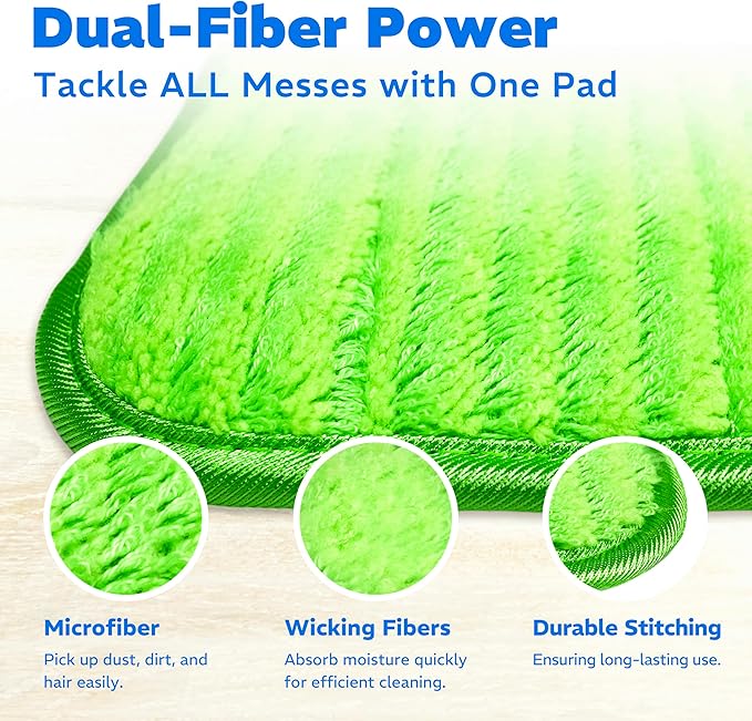 2 Pack Reusable Microfiber Mop Pads, Compatible with Swiffer Sweeper, Machine Washable Cloths, Refills for All Floor Cleaning, Hook and Loop, Wet Dry - 10"- 12"