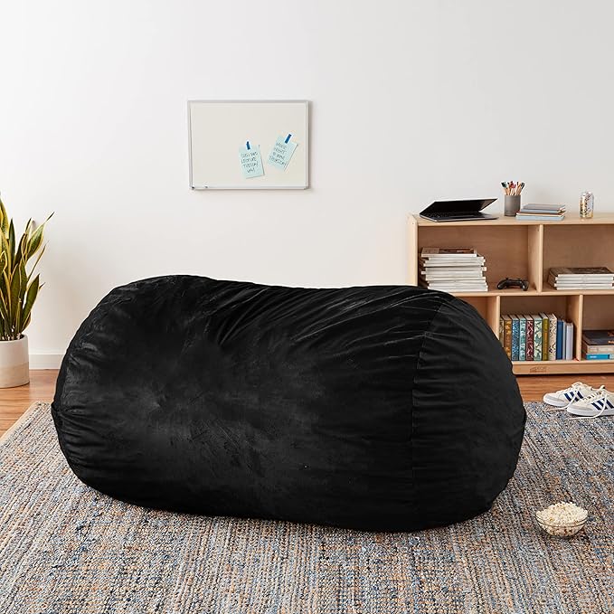 Sofa Sack Bean Bag Chair Cover Only, for Adults and Kids, Without Filling Comfy Fluffy Round or Oval Beanbag Chair Cover Replacement, Lazy Sofa Cover for Reading Chair or Floor Chair, 6-Feet, Black