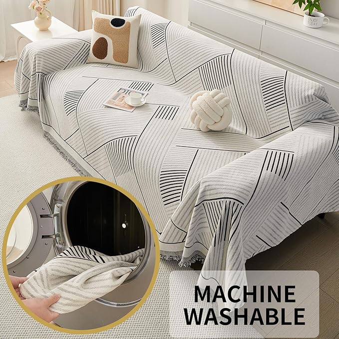 HAOMAIJIA Non Slip Couch Cover Sofa Covers for 2 Cushion Couch Washable sectional Couch Covers for Dogs pet Furniture Protector Couch Cover Blanket for Living Room (CQ-Black/Grey, 71"x102")