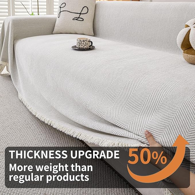 HAOMAIJIA Non Slip Couch Cover Sofa Covers for 3 Cushion Couch Washable sectional Couch Covers for Dogs pet Furniture Protector Couch Cover Blanket for Living Room (Off White, 91"x118")