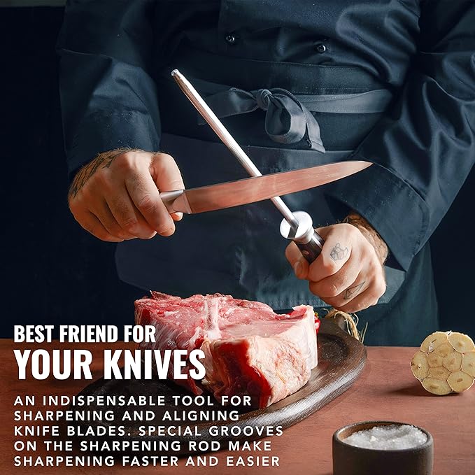 Cutluxe Honing Rod, Knife Sharpener Rod – 10" Honing Steel – Ergonomic Handle Design, Grilling Gifts for Men – Artisan Series