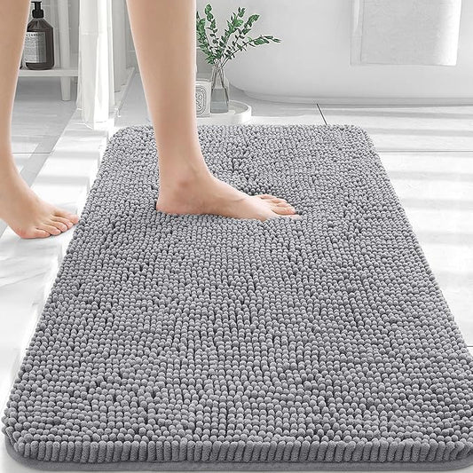 OLANLY Bathroom Rugs 30x20, Extra Soft Absorbent Chenille Bath Rugs, Rubber Backing Quick Dry, Machine Washable Bath Mats for Bathroom Floor, Tub and Shower, Home Decor Accessories, Grey