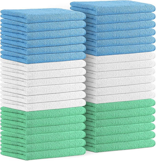 Avalon Towels Microfiber Cleaning Cloths Value Pack of 36 Size 16" x 16", Highly Absorbent, Lint Free, Reusable and Washable, Multicolor