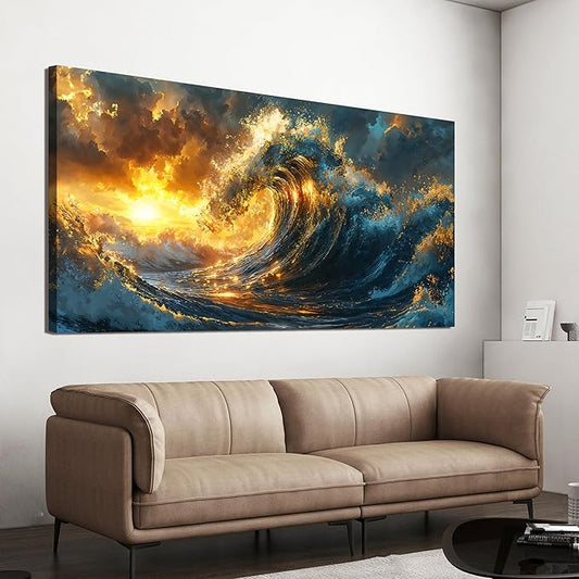 Canvas Wall Art Decor Sunshine Wave Canvas Wall Art For Living Room Decor Oversized Gold Modern Abstract Aesthetics Wall Art Decor Canvas Prints Artwork For Bedroom Office Wall Decor 29 X 58 Inch