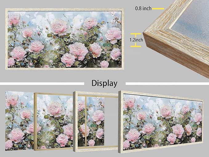 Ardemy Rose Canvas Wall Art for Living Room Floral Framed Pictures Wall Decor Extra Large Paintings Flower Textured Bedroom Artwork Dining Room Home Office Kitchen,58"x29"