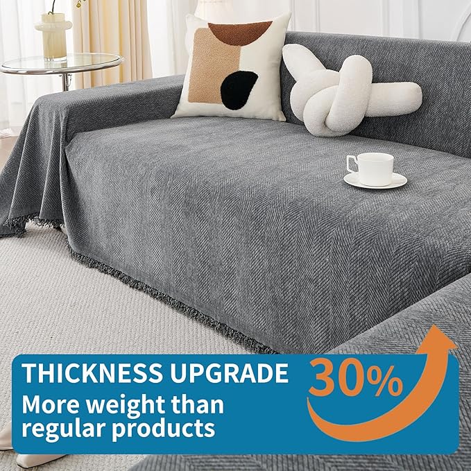 HAOMAIJIA Non Slip Couch Cover Sofa Covers for 3 Cushion Couch Washable sectional Couch Covers for Dogs pet Furniture Protector Couch Cover Blanket for Living Room (Grey, 91"x150")