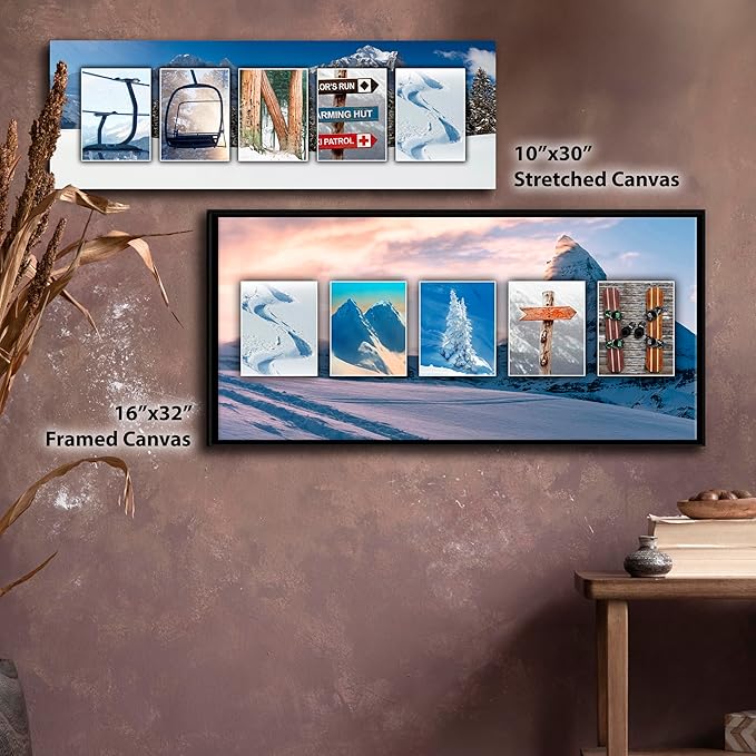 Personal-Prints SNOWBOARDING Personalized Name Art Gift | Customized for the Snowboard Instructor, Avid Boarder, or Team | Unique Photo Canvas Wall Art Décor (6"x18" Stretched Canvas)