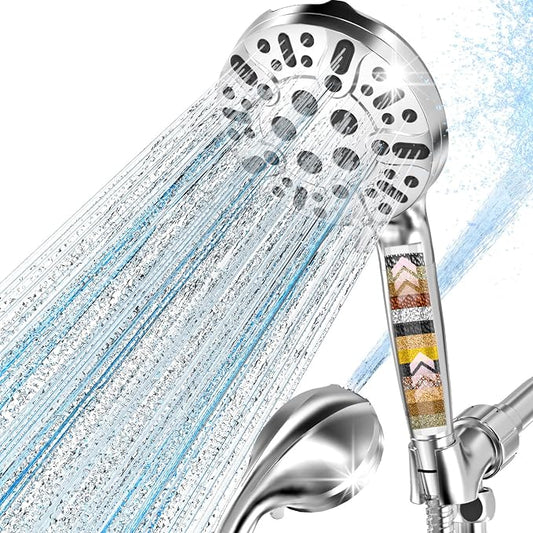 Filtered Shower Head with Handheld, High Pressure 10 Settings Shower Filter Head for Hard Water, Built-in Power Spray,Hard Water Filter Showerhead-Remove Chlorine-Dry Skin,Hair(Premium Chome)