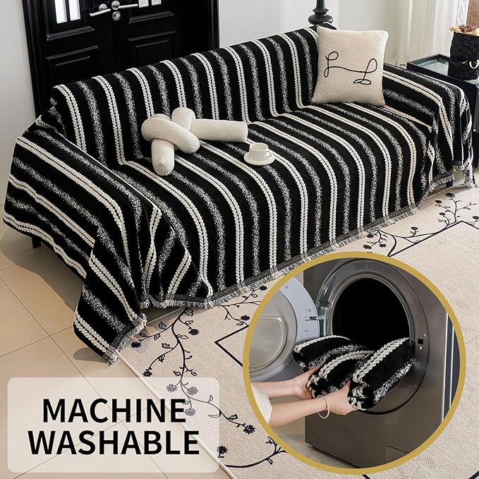 HAOMAIJIA Non Slip Couch Cover Sofa Covers for 2 Cushion Couch Washable sectional Couch Covers for Dogs pet Furniture Protector Couch Cover Blanket for Living Room (TM-Black, 71"x102")