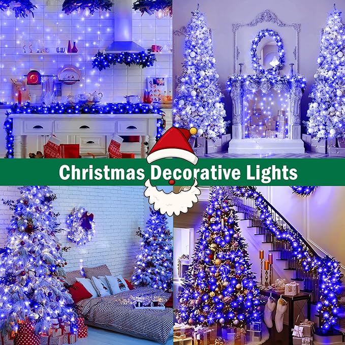 SAUIRS 403FT 1000 LED Christmas Lights Outdoor String Lights with 8 Modes Timer Waterproof Fairy Light Plug in for Outside Indoor Party Xmas Palm Tree Yard Wedding Decorations(Blue)