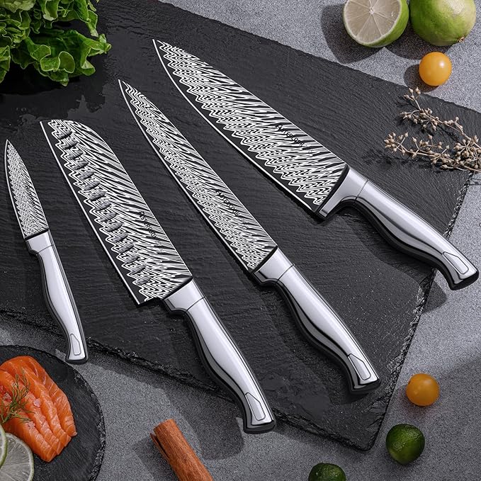 Knife Set, Astercook 21 Pieces Kitchen Knife Set with Built-in Sharpener, German Stainless Steel Knife Block Set, Razor-Sharp Knives with Full-tang Handle, Dishwasher Safe, Silver