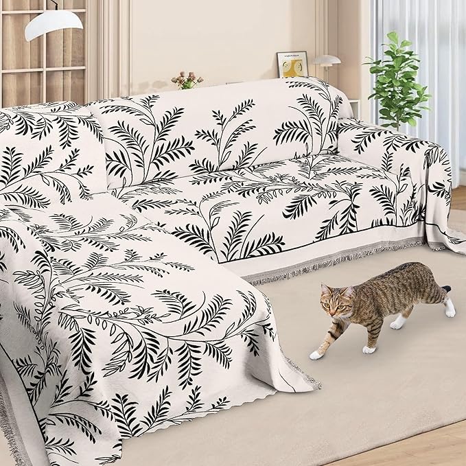 ALIECOM Boho Couch Covers for Sectional Sofa 2 Piece Thick Chenille L Shape Sofa Cover Washable Reversible Couch Cover Blanket Chaise Slipcover Pet Dog Furniture Protector (X-Large, Fashion Black)