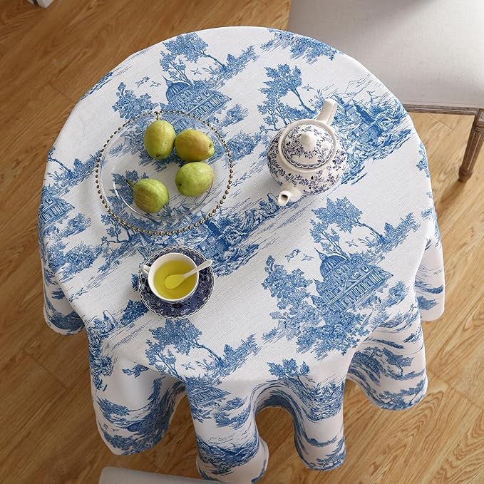 patdrea Designer Vintage Linen Small Round Tablecloth,Cya Ancient Castle and Manor Pattern Tablecloths,Elegant Table Cover Decor for Kitchen Dining Christmas,Thanksgiving,Diameter 55"-Lucerne a