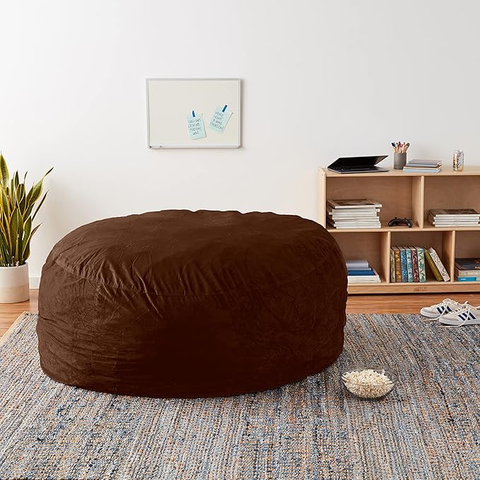 Sofa Sack Bean Bag Chair Cover Only, for Adults and Kids, Without Filling Comfy Fluffy Round or Oval Beanbag Chair Cover Replacement, Lazy Sofa Cover for Reading Chair or Floor Chair, 6-Feet,Chocolate