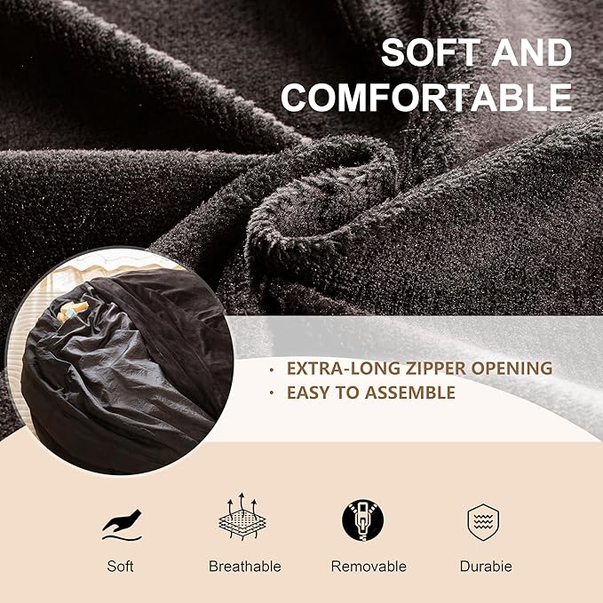 Bean Bag Chair for Adults,6FT Oversize Floor Bean Bags Offers Ample Space for Adults,Memory Foam Giant Bean Bags,Lounger Versatile Design Suits Any Room,Movie Nights,Reading (Black, 6FT)