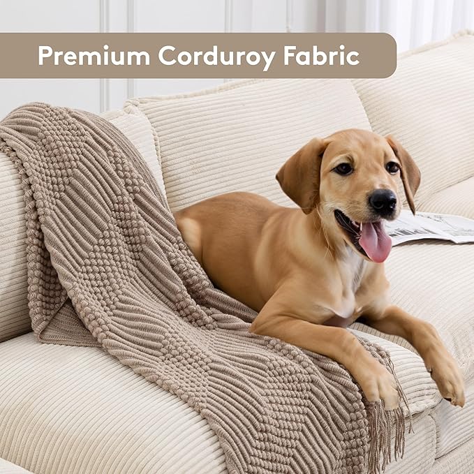 ROWHY 148'' Sectional Cloud Couch with 2 Ottomans, Oversized 4 Seat Sleeper Sofa with 2 Throw Pillows, Convertible Upholstered U Shaped Cozy Sofa Furniture Set for Living Room and Office, Beige