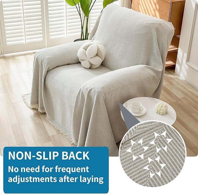 HAOMAIJIA Chenille Couch Cover Sofa Covers for 1 Cushion Couch Washable sectional Couch Covers for Dogs pet Furniture Protector Couch Cover Blanket for Living Room (Off White, 71"x91")