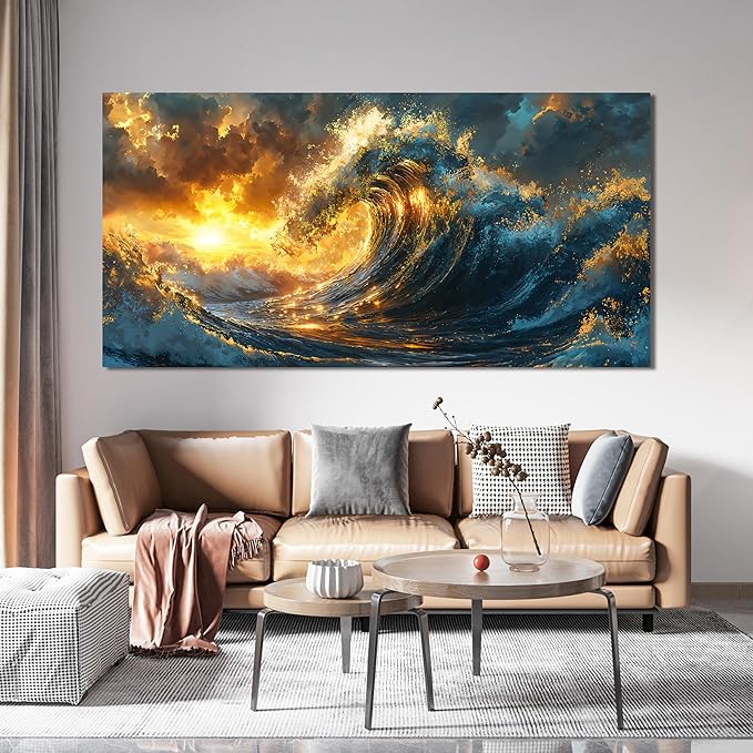 Canvas Wall Art Decor Sunshine Wave Canvas Wall Art For Living Room Decor Oversized Gold Modern Abstract Aesthetics Wall Art Decor Canvas Prints Artwork For Bedroom Office Wall Decor 29 X 58 Inch