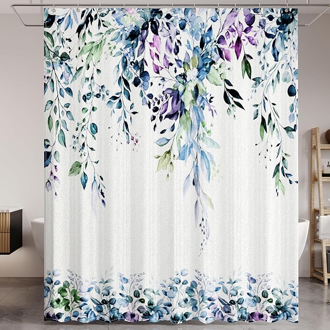 Green Eucalyptus Leaves Shower Curtain for Bathroom:Aesthetic Art Watercolor Plant Shower Curtains Sets with Hooks,Waterproof Fabric Decor 36x72 inches.