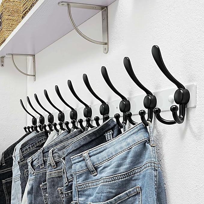 Dseap MaxStrong 2.0 Coat Rack Wall - 37” Long 10 Tri Hooks - Ultra Heavy-Duty Stainless Steel Wall Mount Coat Hanger, Hook Rail for Clothes Hats Jacket Towels White & Black