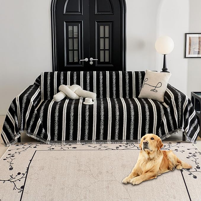 HAOMAIJIA Non Slip Couch Cover Sofa Covers for 2 Cushion Couch Washable sectional Couch Covers for Dogs pet Furniture Protector Couch Cover Blanket for Living Room (TM-Black, 71"x102")