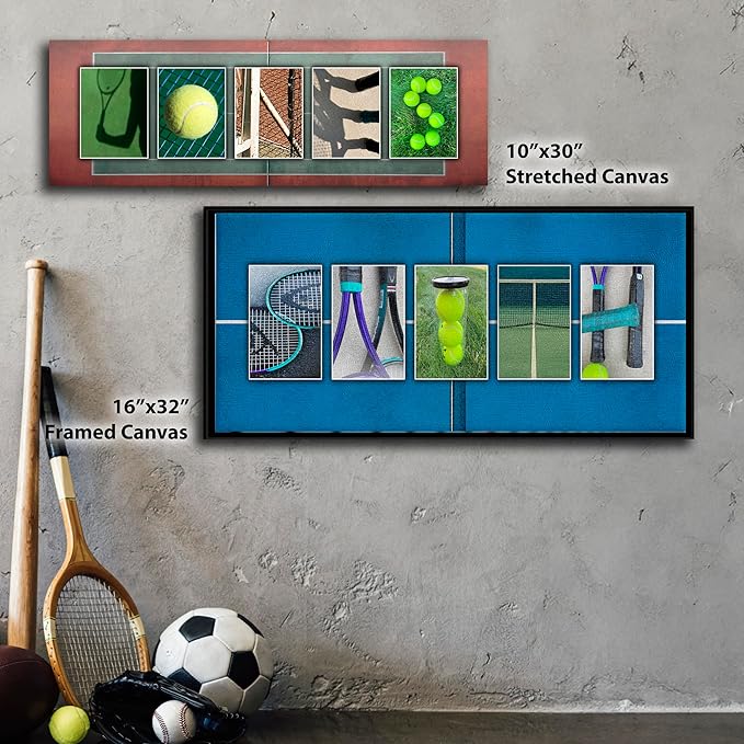 Personal-Prints TENNIS Personalized Décor or Gift for the Tennis Player, Coach, Tournament Champion, or Fan | Customized Tennis Name Wall Art Gift (16"x32" Float Framed Canvas)