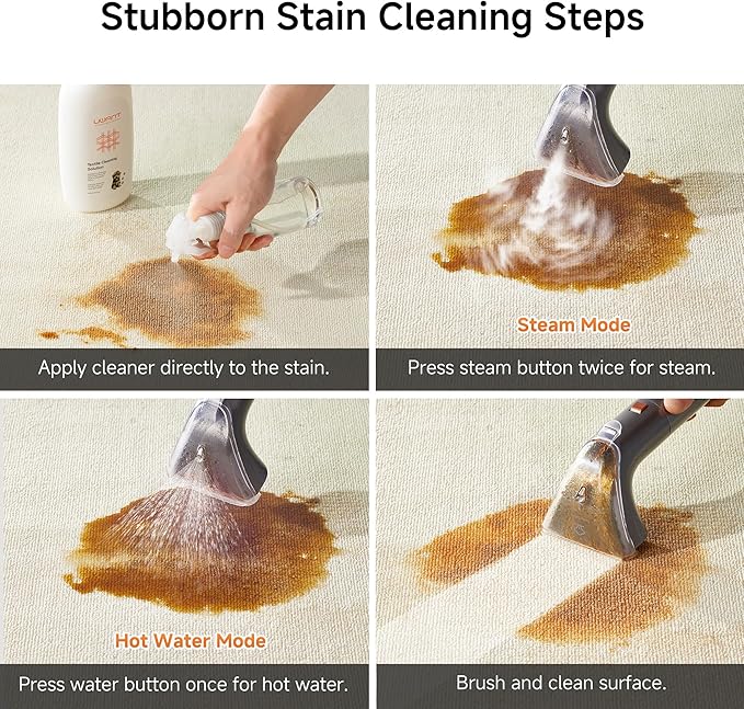 uwant Portable Carpet Cleaner with Steam& Heating System 18Kpa Powerful Suction Carpet Cleaner with 4 Cleaning Tools& Solution 2 in 1 Upholstery Cleaner Steam Cleaner for Pets, Car