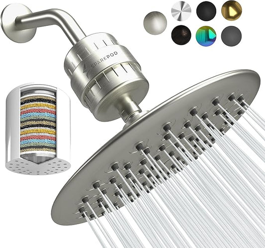 SparkPod Luxury Filtered Shower Head Set 23 Stage Shower Filter - Reduces Chlorine and Heavy Metals - High Pressure Showerhead Filter (9.5" Round, Elegant Brushed Nickel)