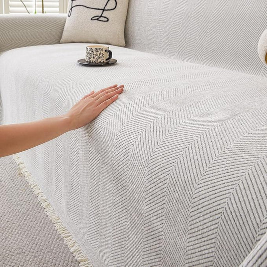 HAOMAIJIA Non Slip Couch Cover Sofa Covers for 3 Cushion Couch Washable sectional Couch Covers for Dogs pet Furniture Protector Couch Cover Blanket for Living Room (Off White, 91"x118")