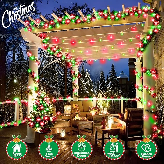 SAUIRS 197FT 500 LED Christmas Lights Outdoor String Lights with 8 Modes Timer Waterproof Fairy Light Plug in for Outside Indoor Party Xmas Palm Tree Yard Wedding Decoration(Red and Green)