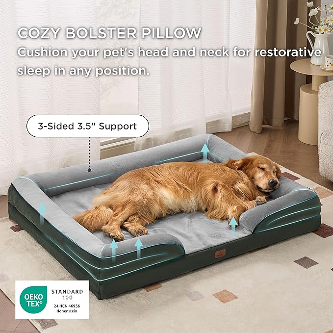 Bedsure XXL Orthopedic Dog Bed for Extra Large Dogs - Waterproof Giant Dog Cat Bed, Comfort Dogs Couch Sofa with Washable Removable Cover, Pet Bed with Nonskid Bottom, Boreal Canopy Green, 52"