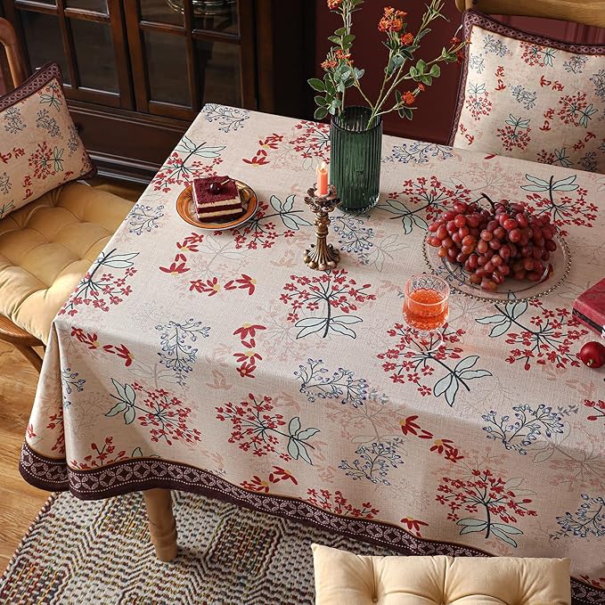 patdrea Designer Linen Small Rectangular Table Cloth,French Vintage Red Floral Tablecloth,Breathable Dacorative Cover for Kitchen Dining,Tea Party,Christmas,Thanksgiving,Holiday,55"x71"-Newmari