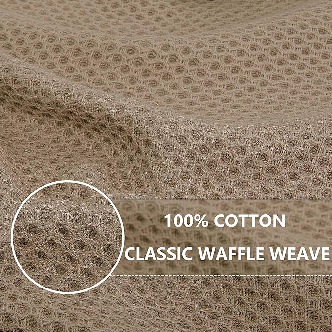 Homaxy 100% Cotton Waffle Weave Kitchen Dish Cloths, Ultra Soft Absorbent Quick Drying Dish Towels, 12 x 12 Inches, 6-Pack, Tan
